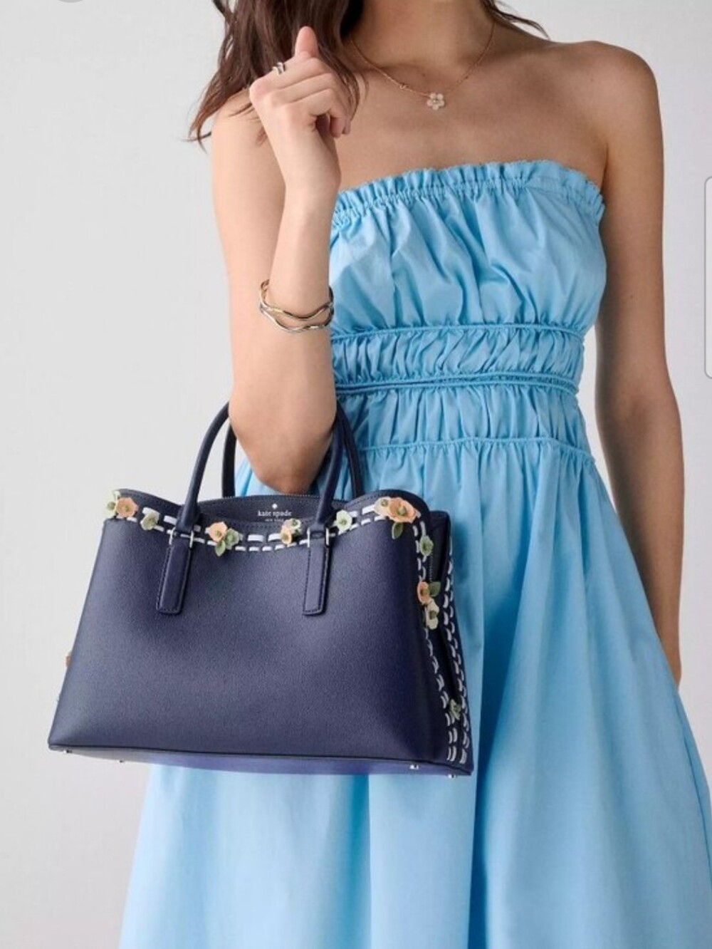 kate spade Navy Floral-Trim Satchel